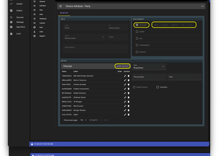Party attribute in AssetView