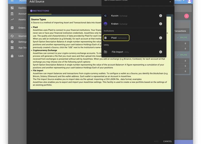 Selecting a source in AssetView