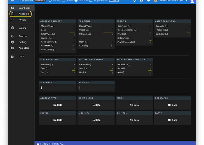 Selecting an account in AssetView
