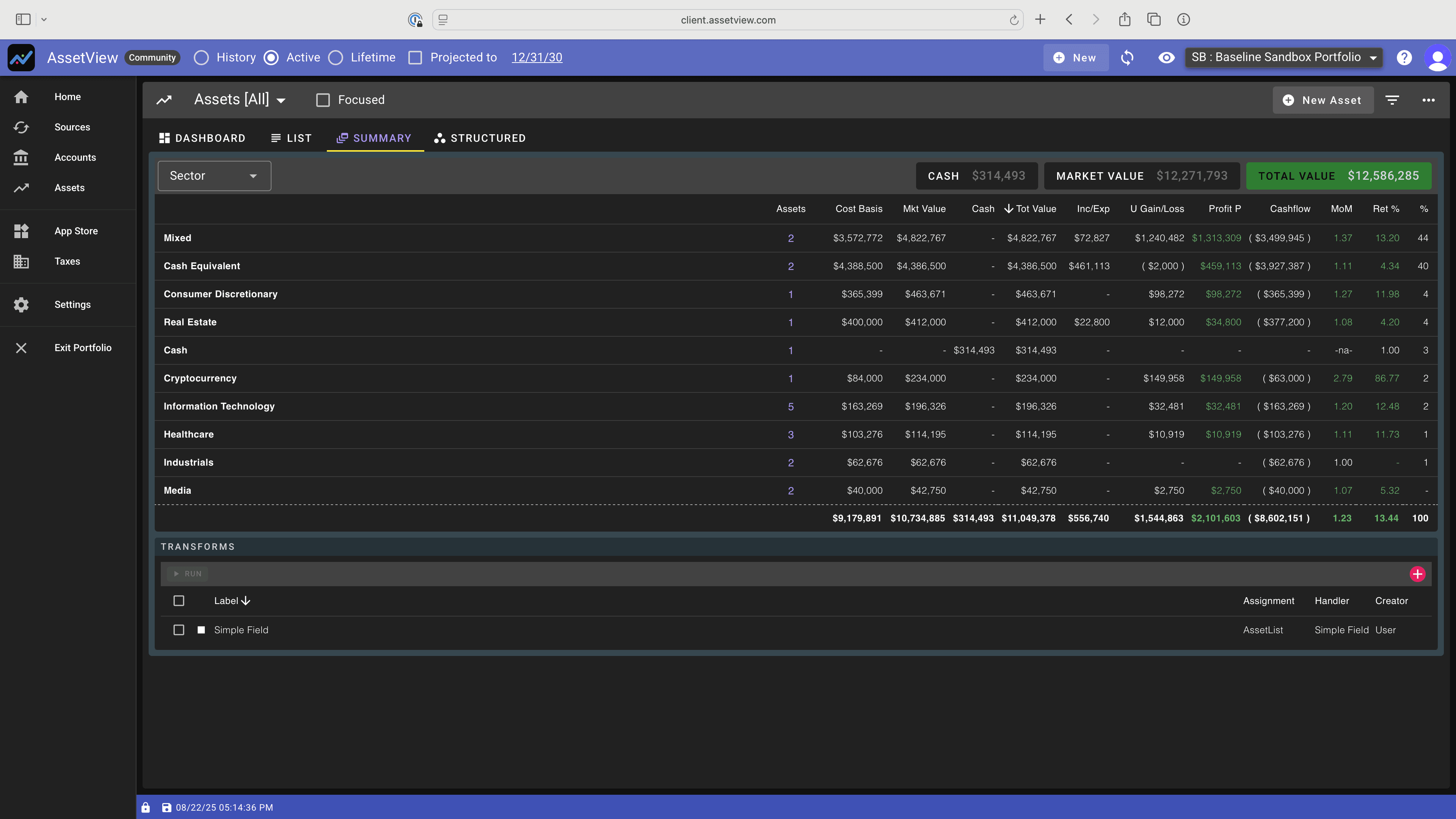 AssetView Performance Tracking