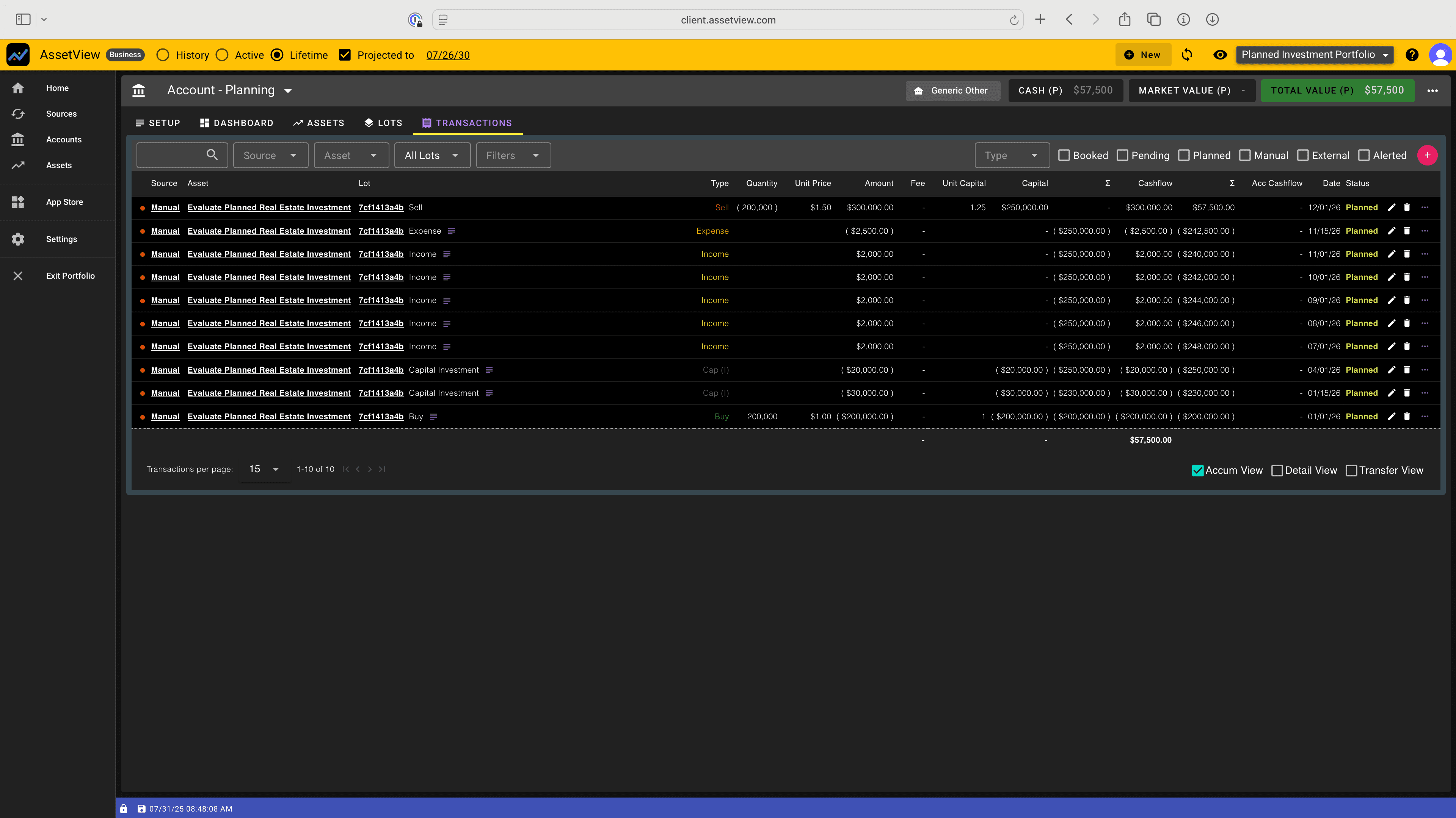Planned Transactions